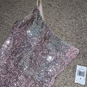 Pink one shoulder sequins long dress